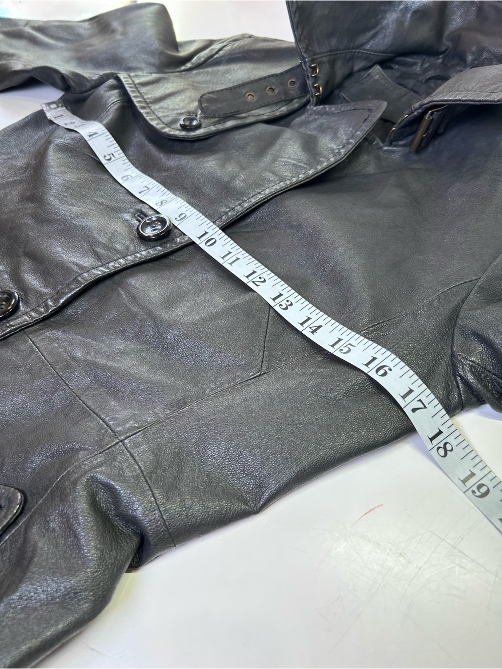 Y2K Le Château Black Leather Trench Coat Painted Back Graphic 90’s Grunge Size S - Picture 5 of 14